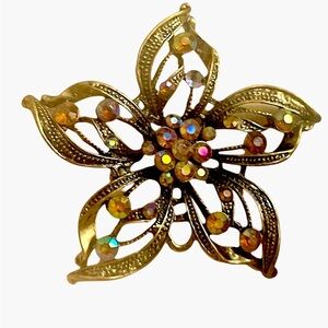 Brooch Aurora Borealis Gold Floral